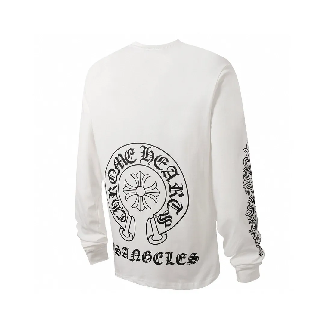 P180 #2105 -Chrome Hearts/Chrome Hearts 23ss scroll horseshoe Sanskrit printed popular long-sleeved T-shirt -High weight, high density and high quality. The wool is soft, delicate and skin-friendly. It feels soft and silky. It has excellent warmth and skin-friendly properties.